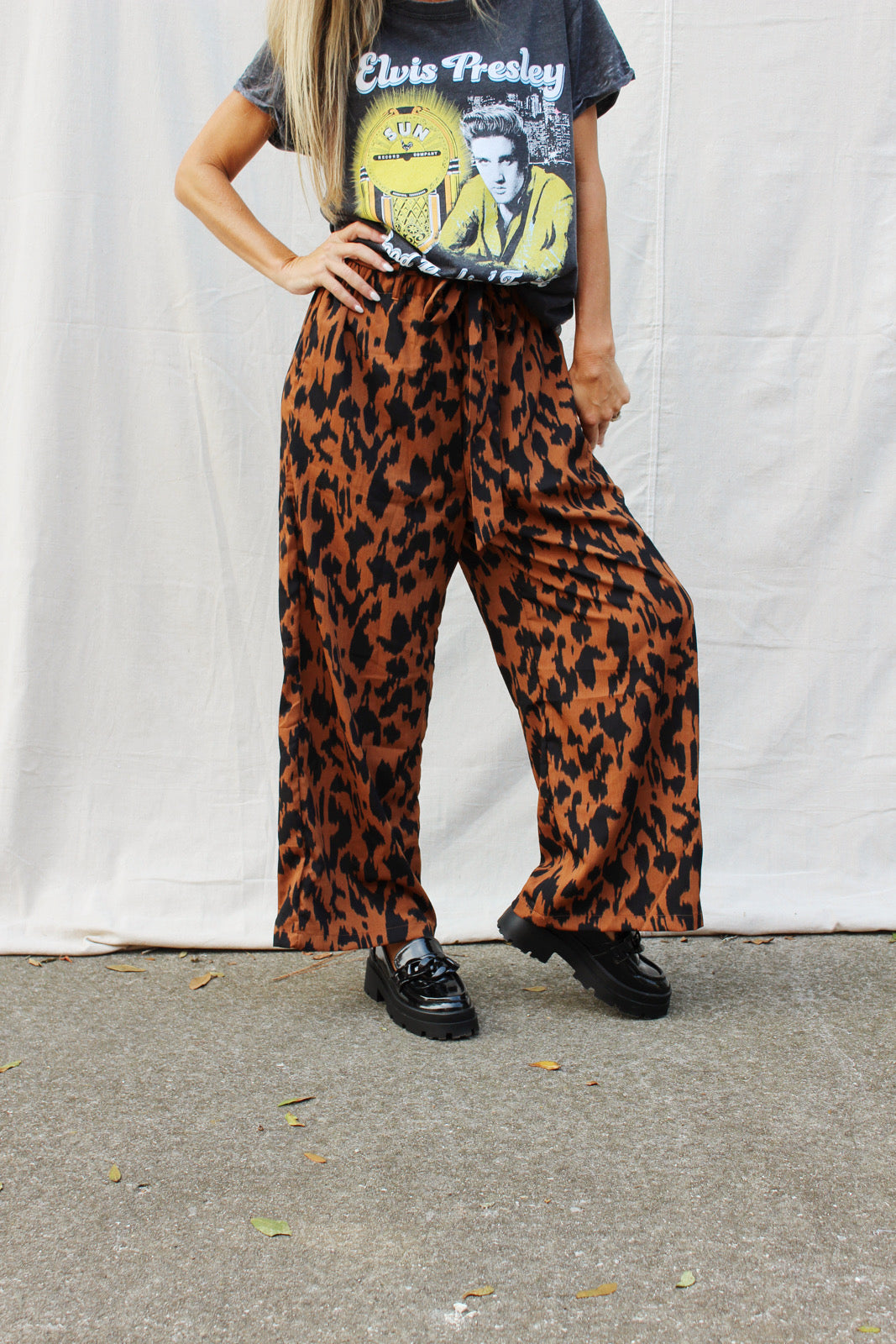 Running Wild Animal Print Paperbag Waist Wide Leg Pants