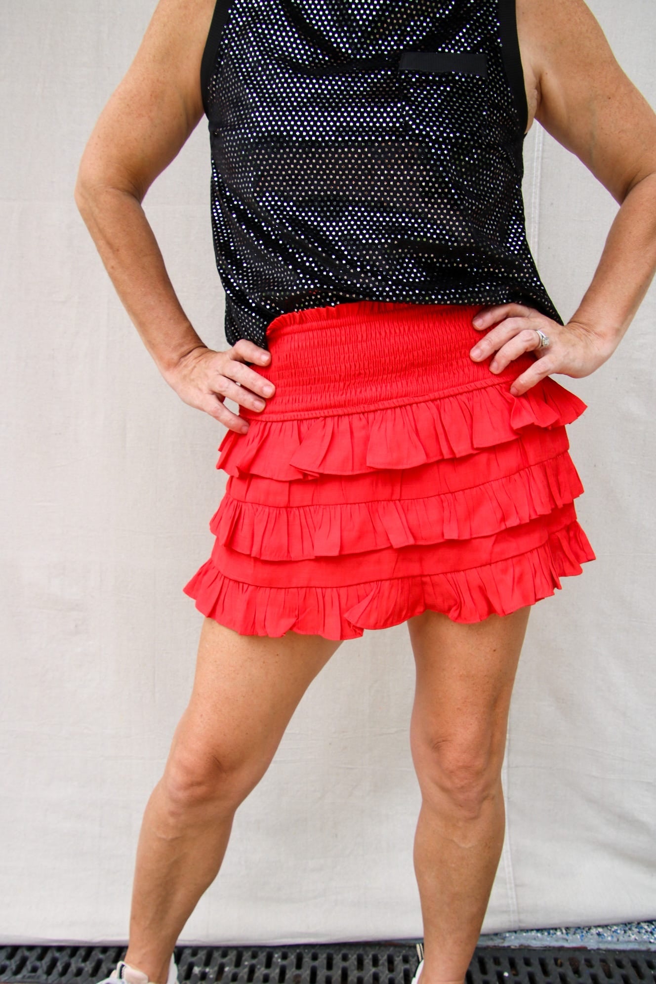 Your Biggest Fan Ruffle Layered Smocked Skort - Bright Red