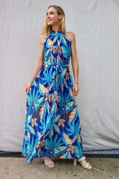 Celebrate Tonight Pleated Halter Maxi Dress