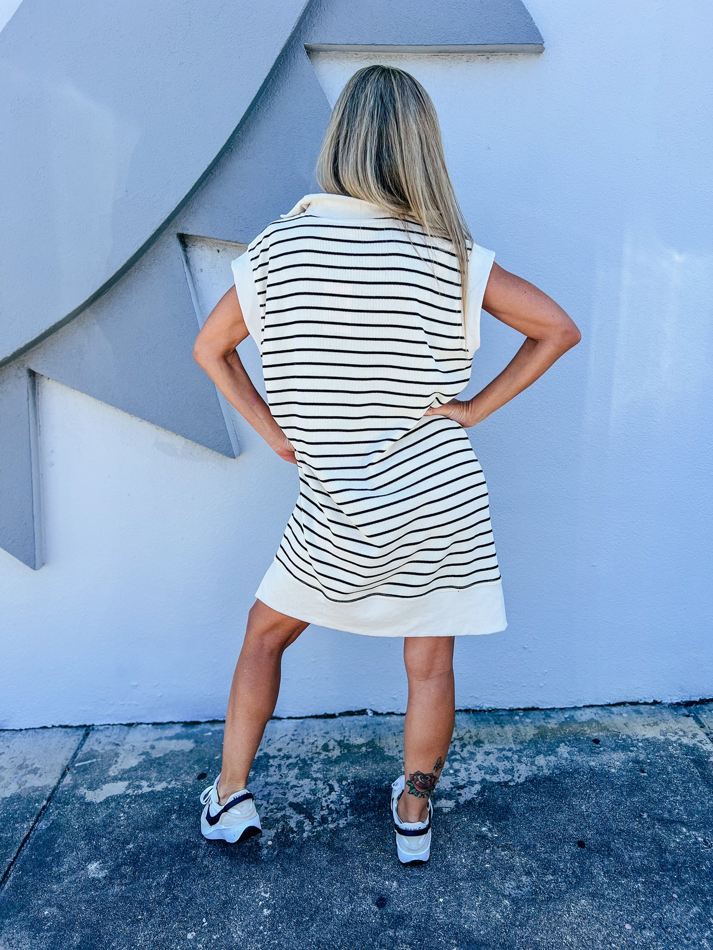 It's Giving Casual Stripe Cap Sleeve Mini Dress - Cream