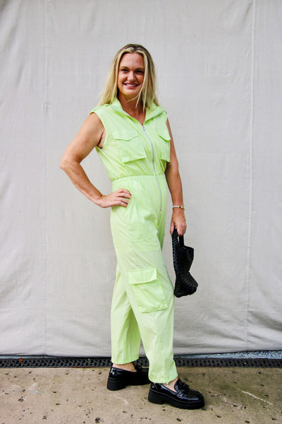 In The Lime Light High Neck Cargo Jumpsuit