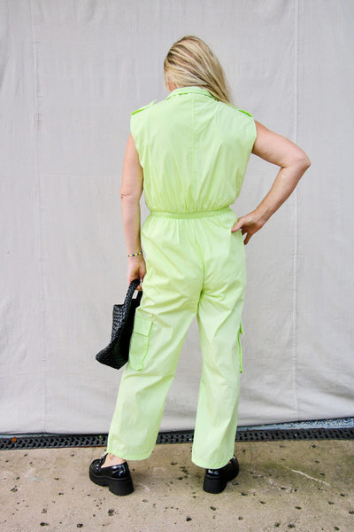 In The Lime Light High Neck Cargo Jumpsuit