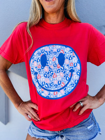 Patriotic Leopard Smiley Face Graphic Tee