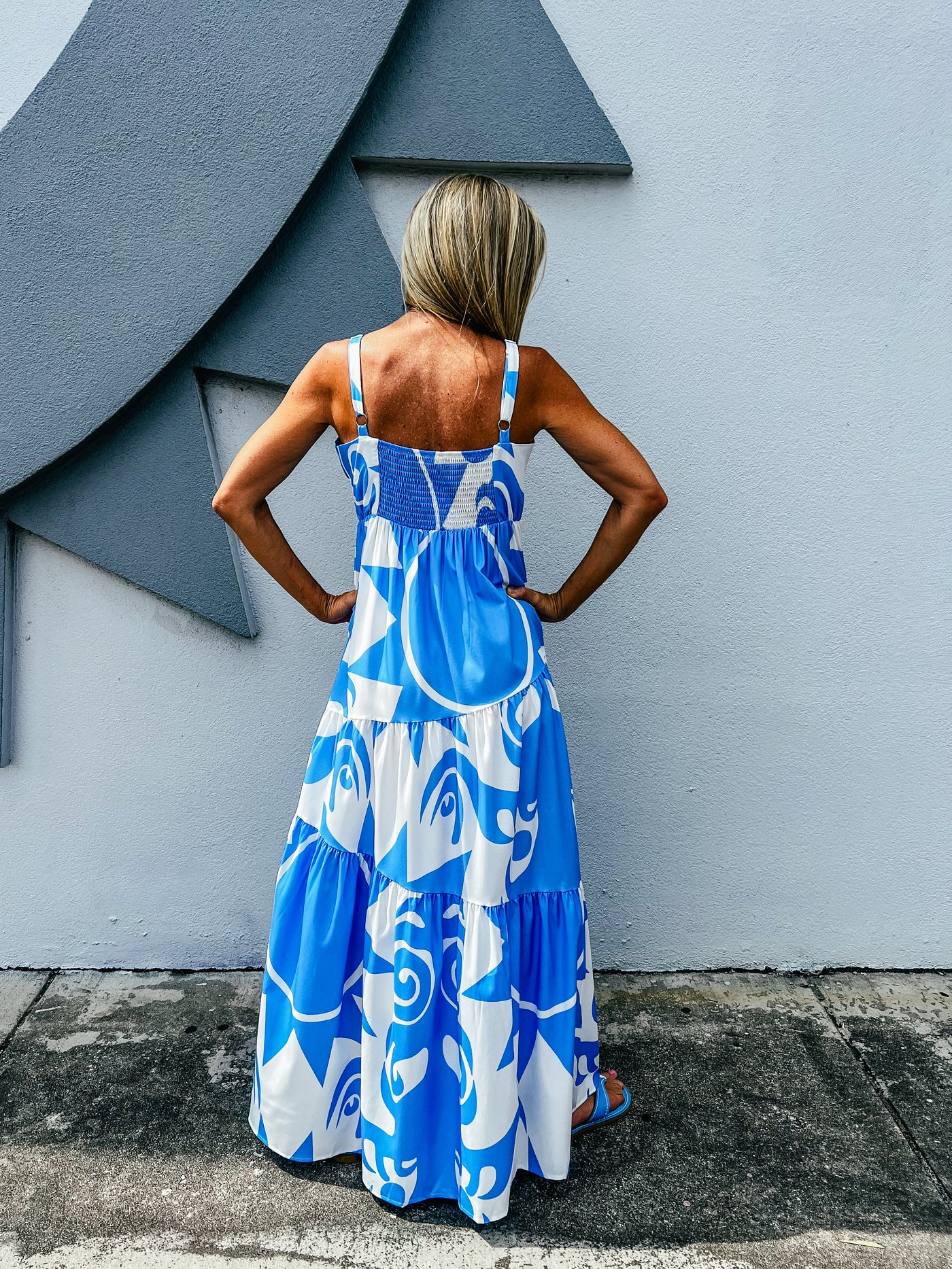 Sun Print Maxi Dress - Light Blue