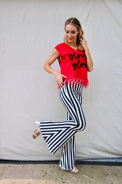Black & White Striped Flare Jeans