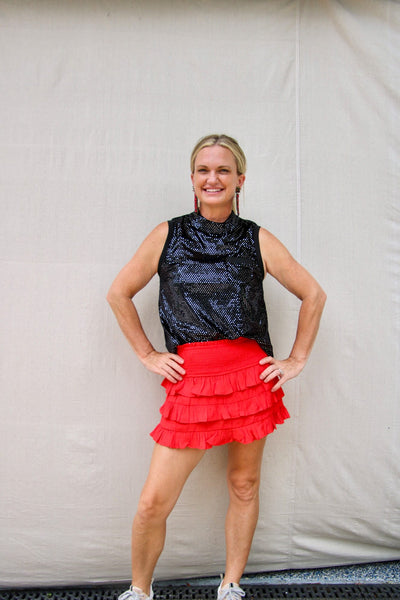 Gameday Ready Sleeveless High Neck Sequin Top - Black
