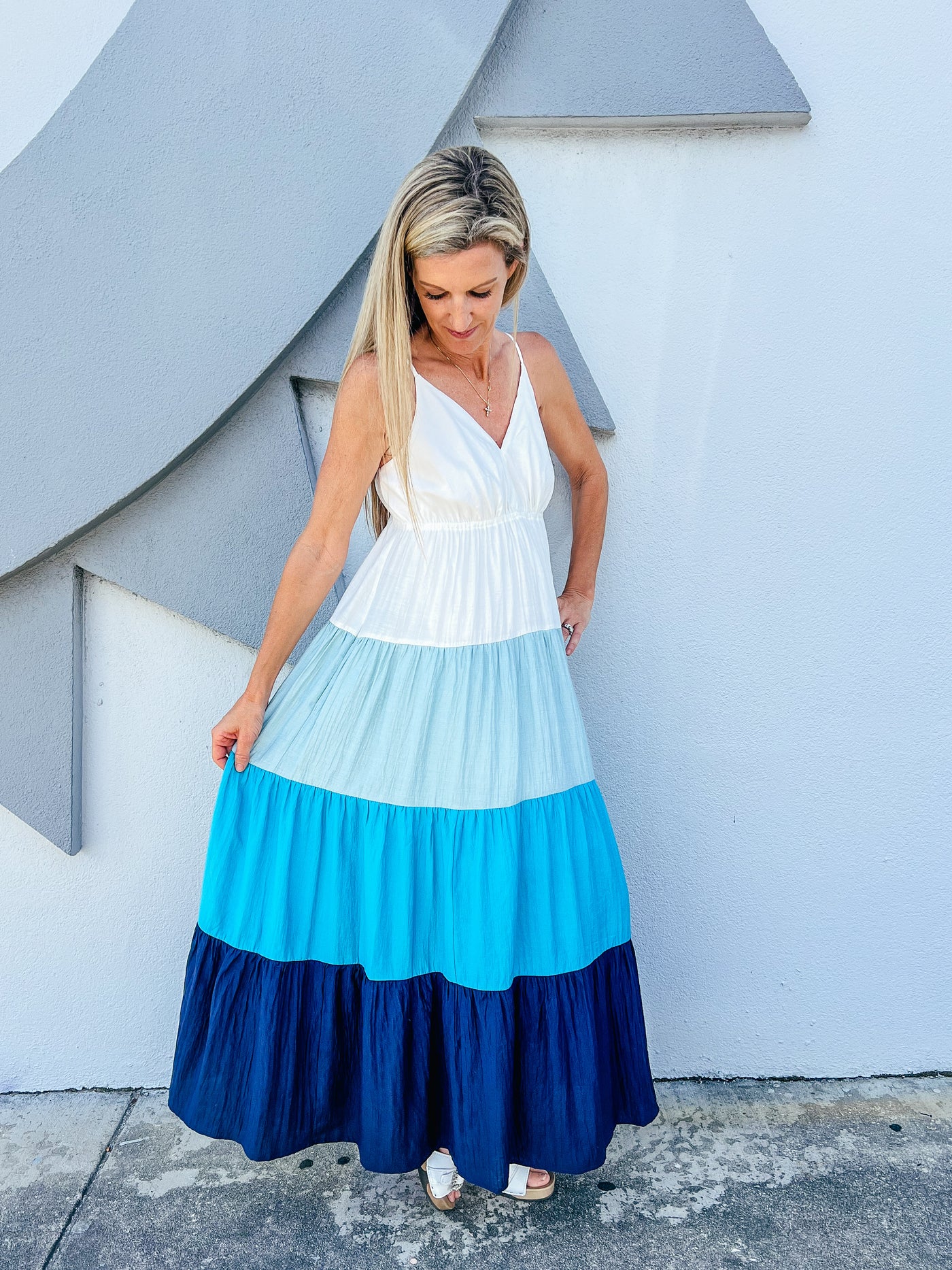 Sweet Summertime Colorblock Maxi Dress - Aqua Combo