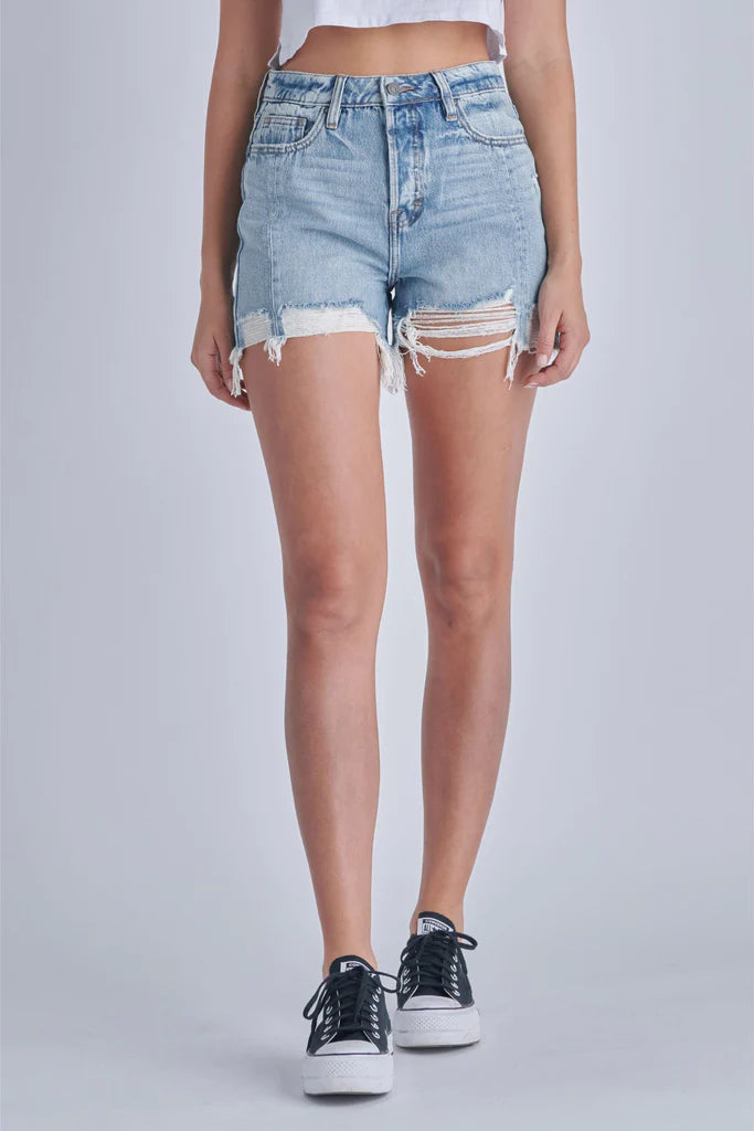 Light Wash Mom Shorts With Panel