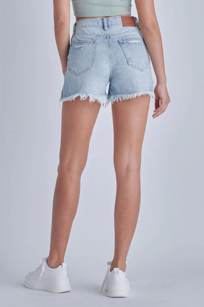 Sofie Mom Shorts With Asymmetrical Waistband - Medium Blue