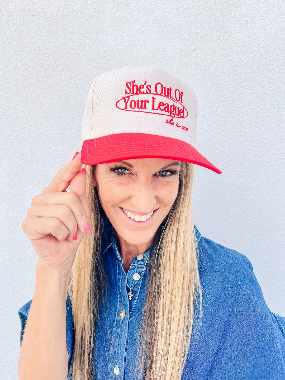 She’s Out Of Your League Two-Toned Snapback Hat – Red & Cream
