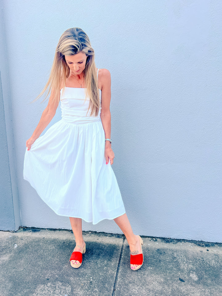 Pretty Moments Shirred Midi Dress - Off White