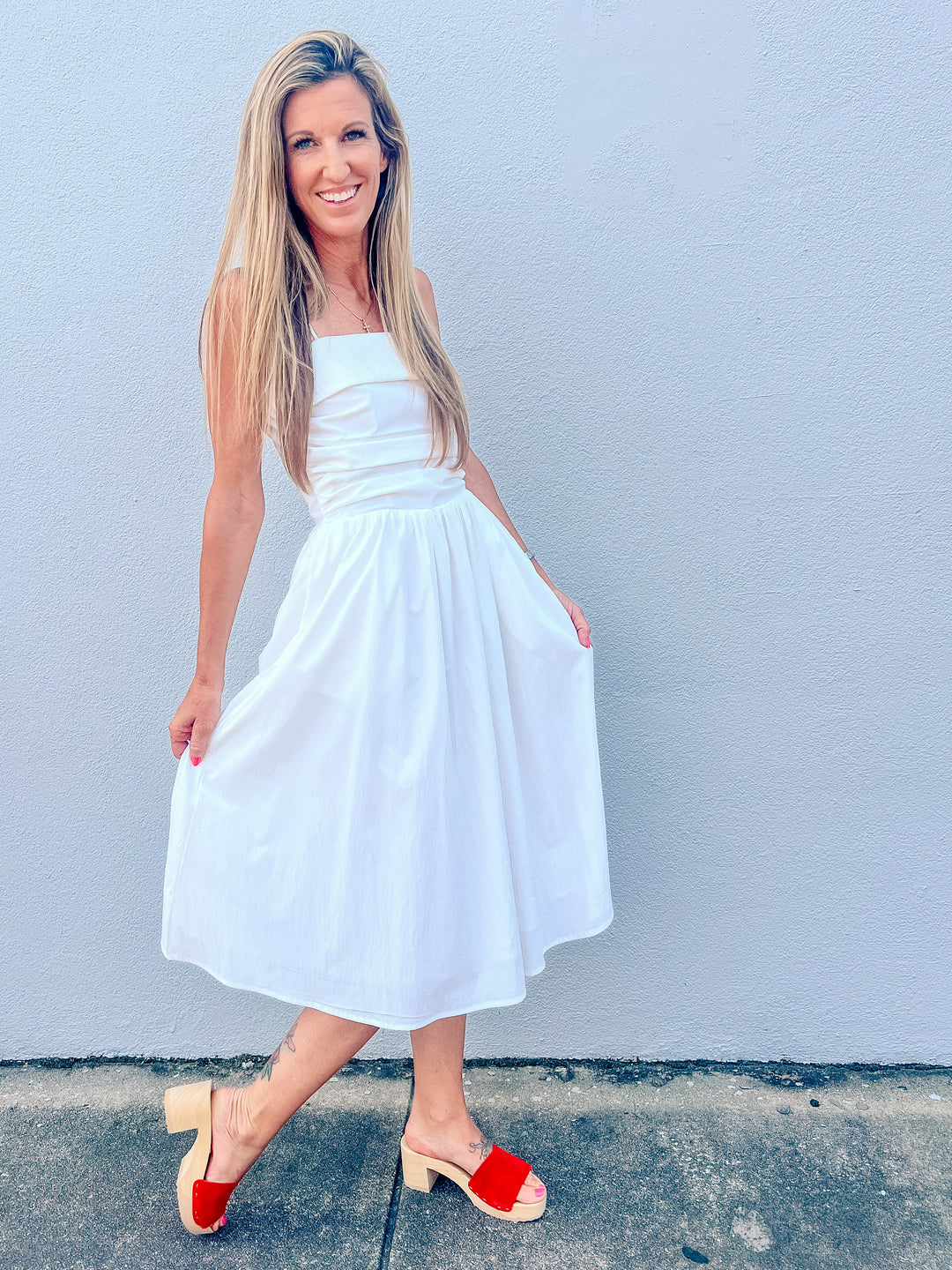 Pretty Moments Shirred Midi Dress - Off White