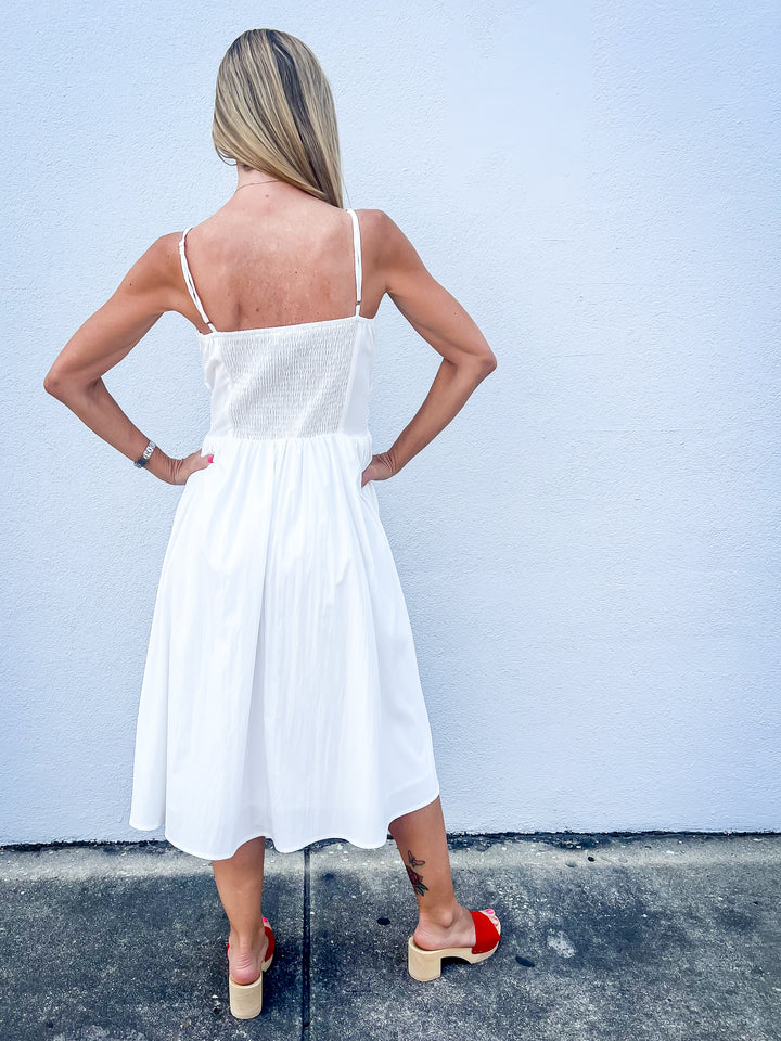 Pretty Moments Shirred Midi Dress - Off White