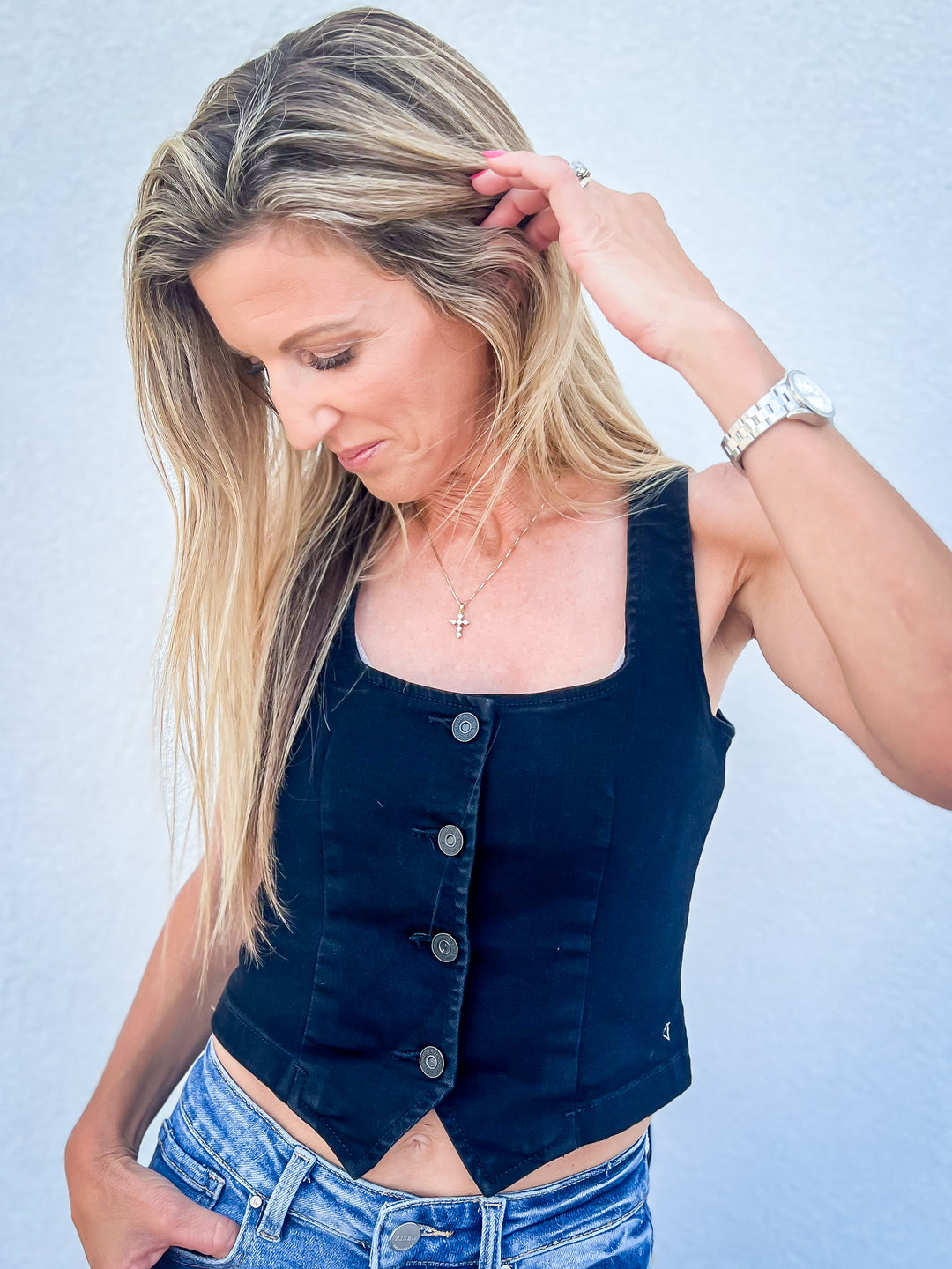 Razor Back Black Wash Stretch Vest (Hidden)