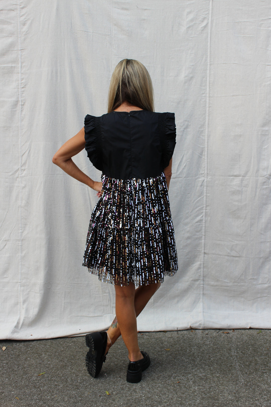 color block sequin dress Color-block Sequin Bow Cocktail Dress ST59120