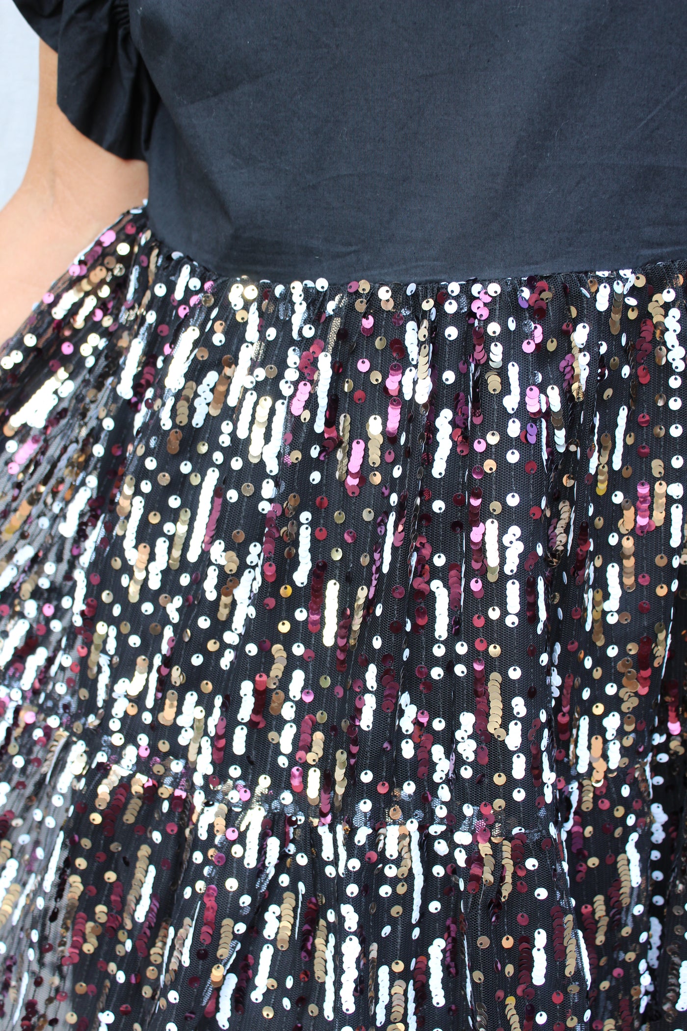 Sequin Color Block Poplin Dress