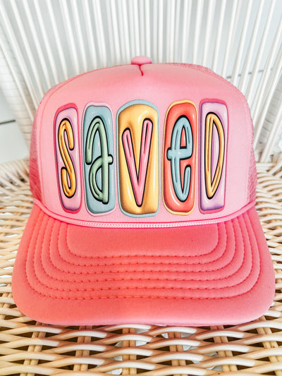 Saved Bubble Letter Trucker Hat - Pink