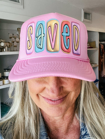 Saved Bubble Letter Trucker Hat - Pink