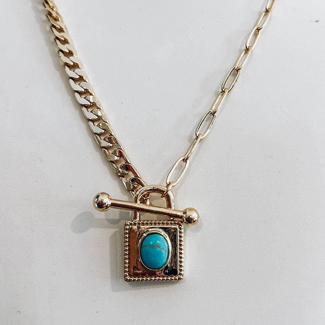 Square Turquoise Toggle Pendant Necklace