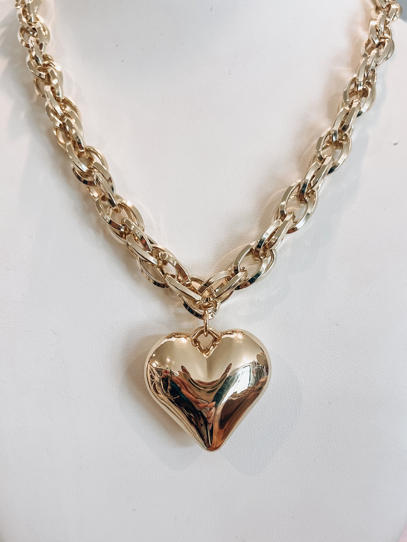 Chunky Chain Puffy Heart Charm Necklace