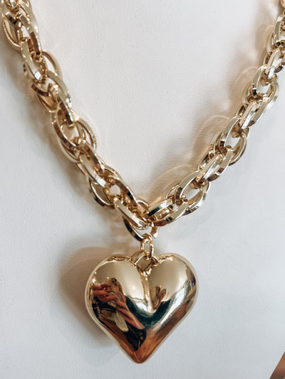 Chunky Chain Puffy Heart Charm Necklace