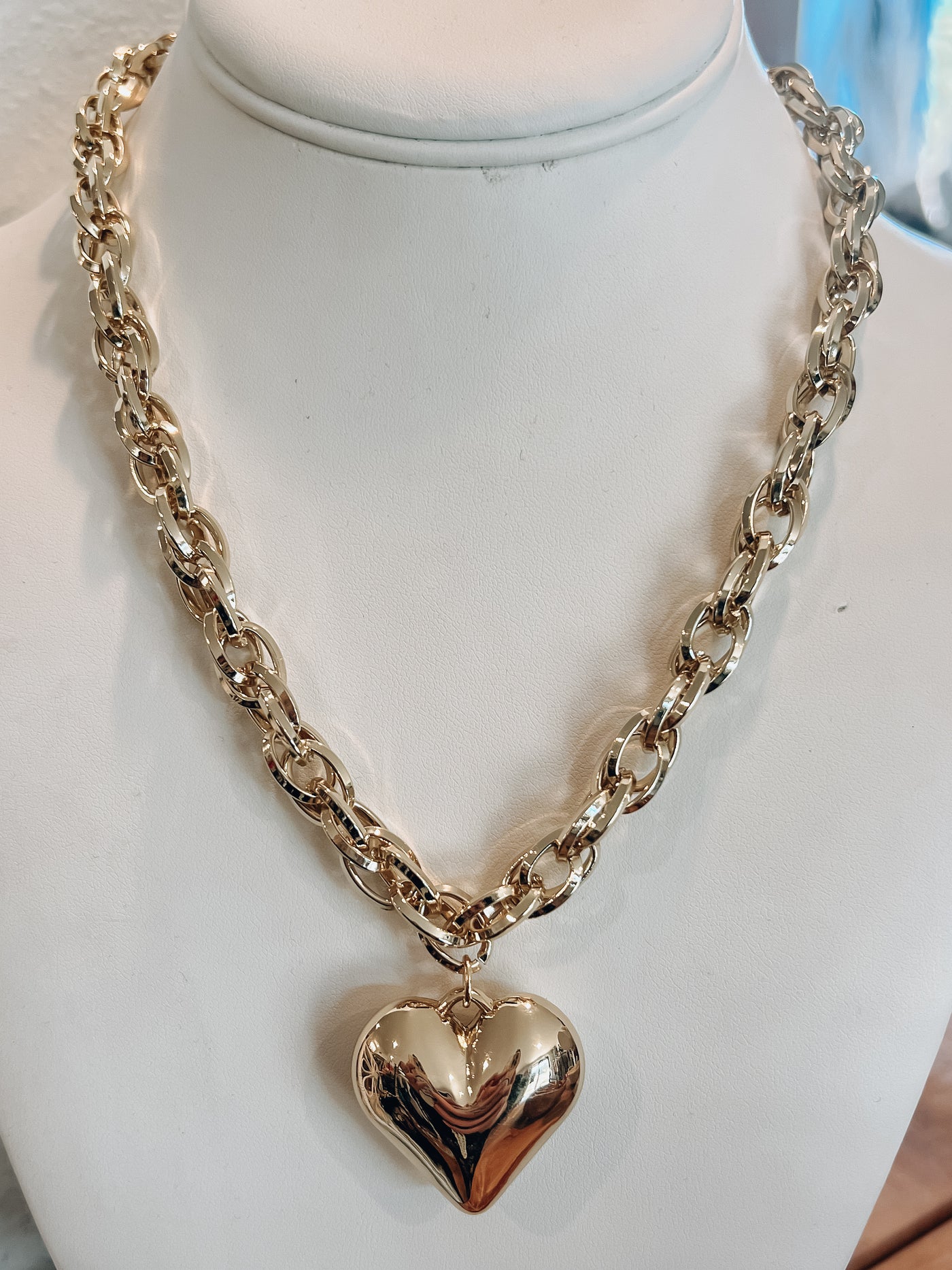 Chunky Chain Puffy Heart Charm Necklace