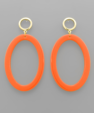 Acrylic Oval Earrings - Neon Orange