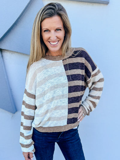 Raise The Bar Striped Rib Knit Sweater