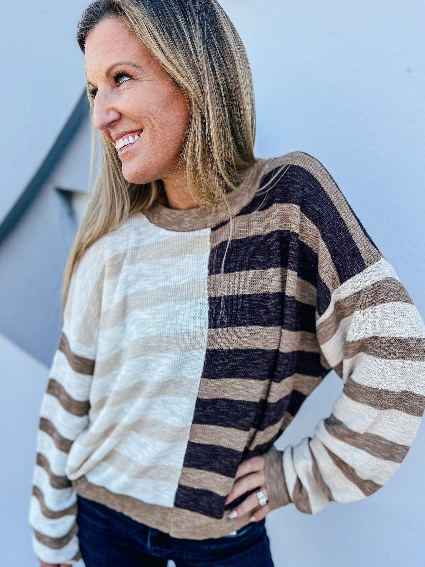 Raise The Bar Striped Rib Knit Sweater