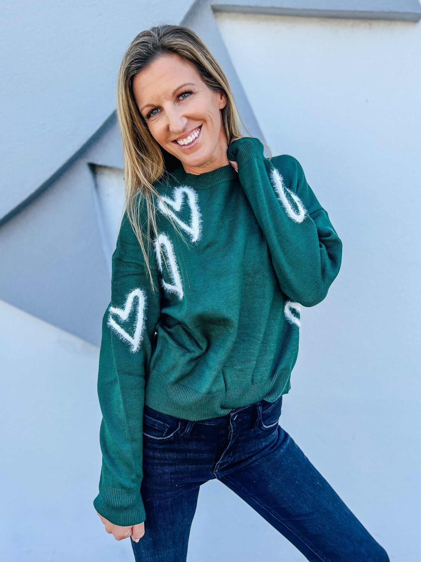 Heartside Harmony Heart Pullover Sweater - Hunter Green