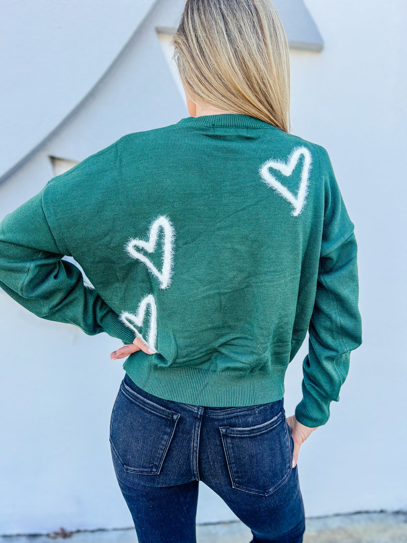 Heartside Harmony Heart Pullover Sweater - Hunter Green