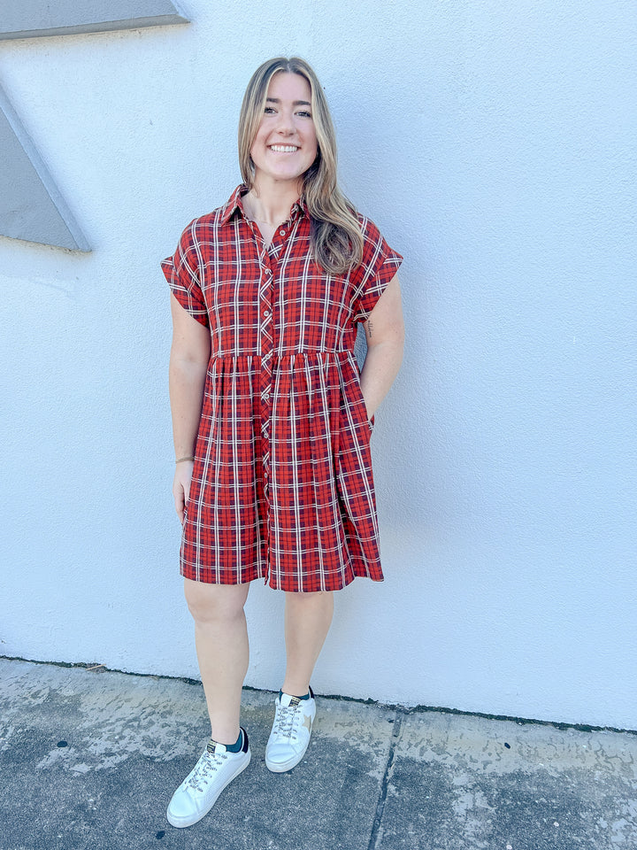 Classic Charm Red Plaid Mini Dress