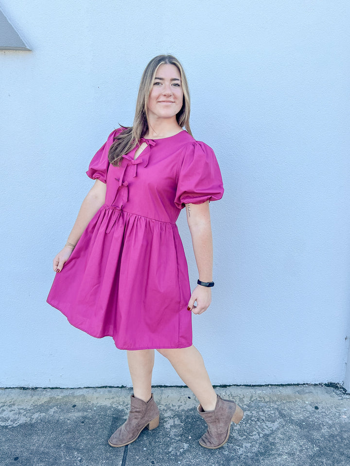 Take Me Everywhere Magenta Puff Sleeve Dress