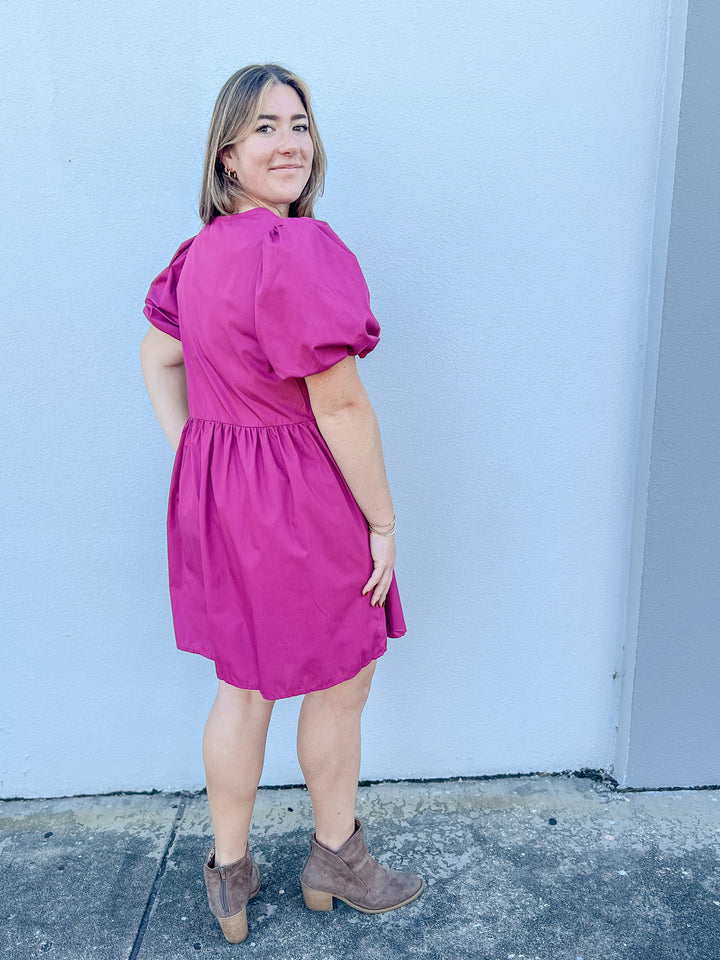 Take Me Everywhere Magenta Puff Sleeve Dress