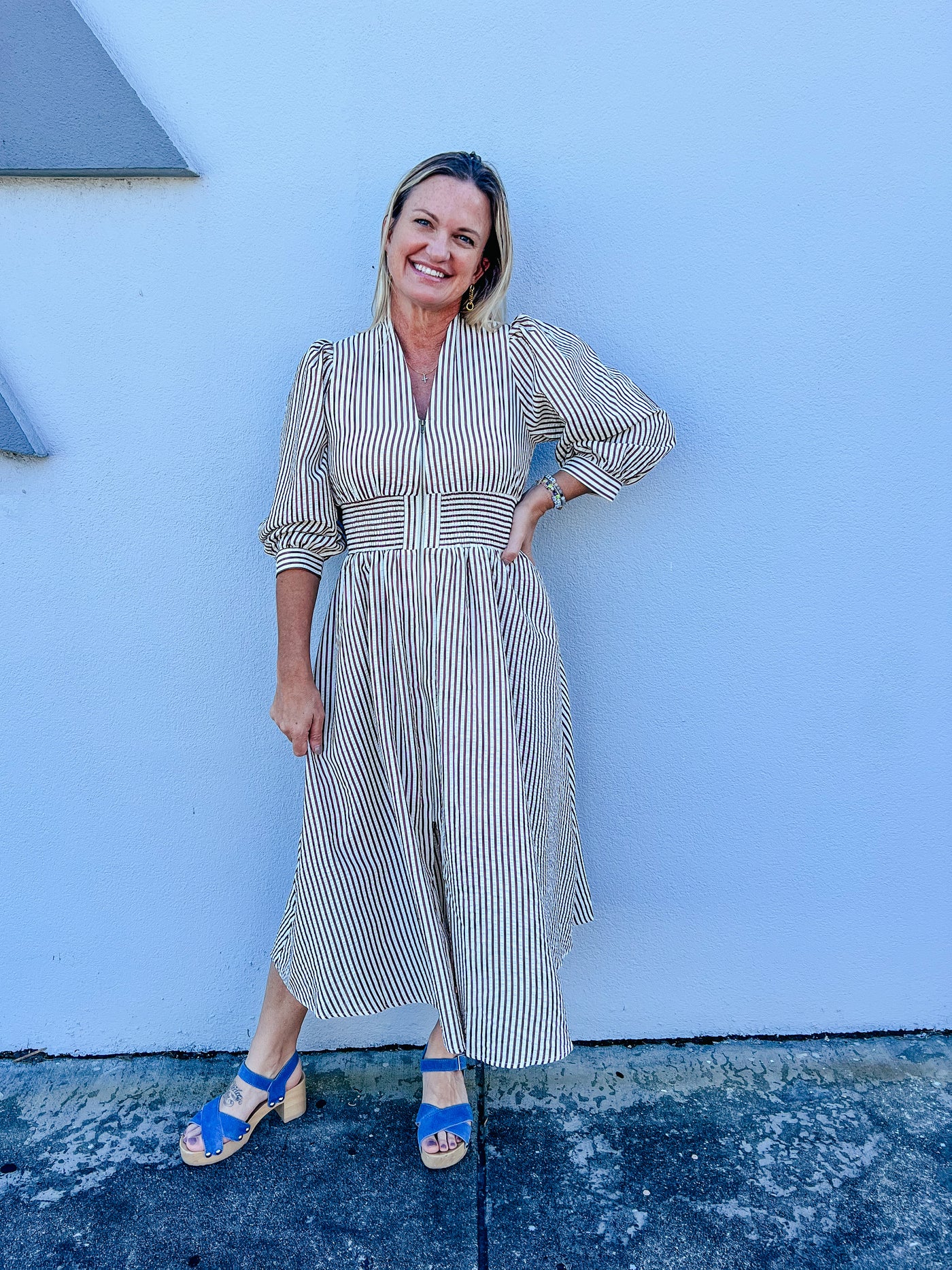 Oh So Stylish Brown Striped Midi Dress