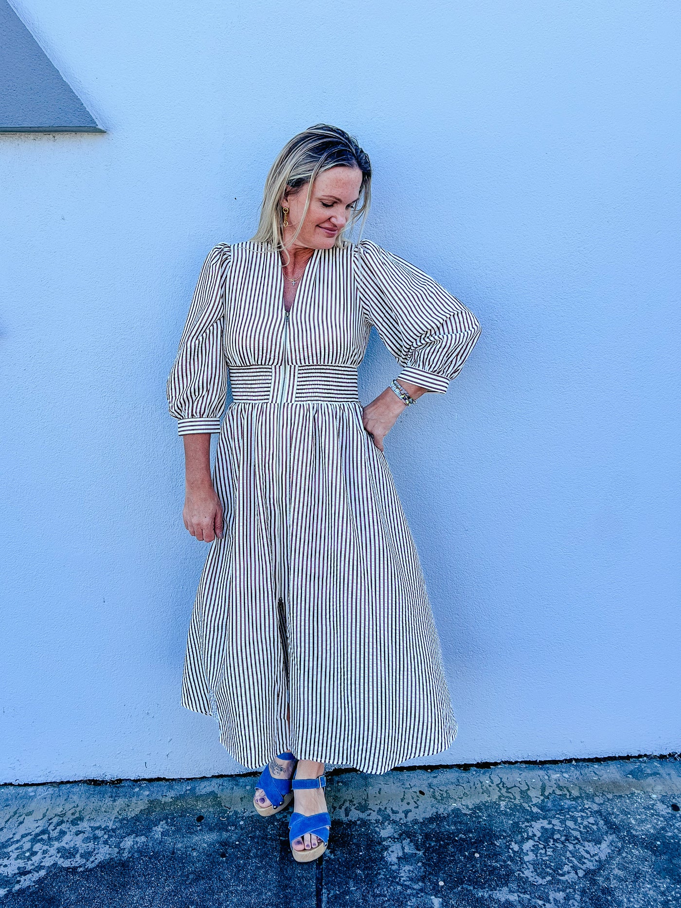 Oh So Stylish Brown Striped Midi Dress