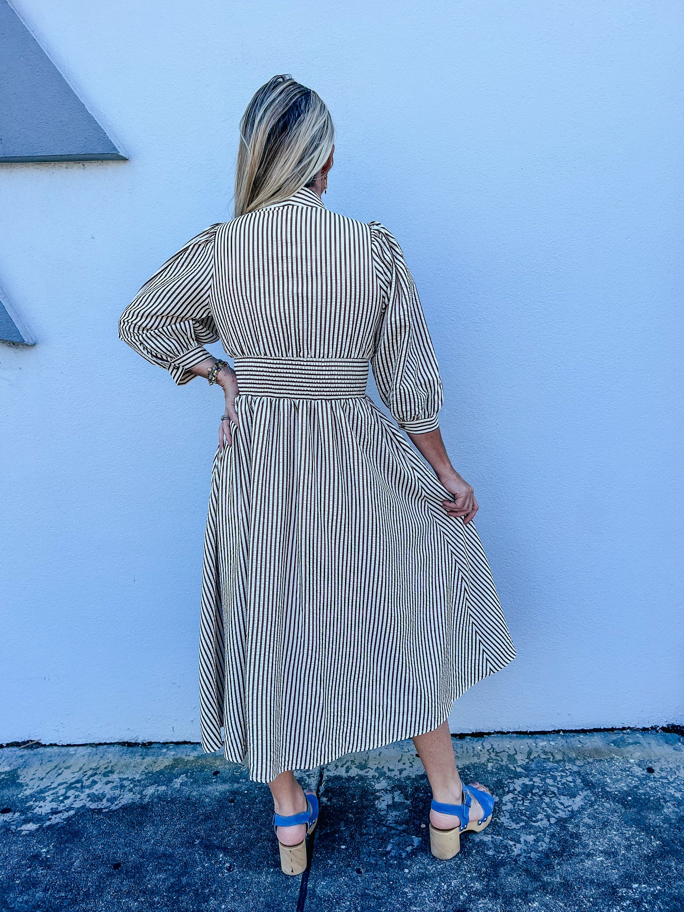 Oh So Stylish Brown Striped Midi Dress