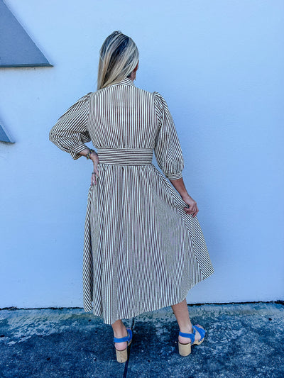 Oh So Stylish Brown Striped Midi Dress