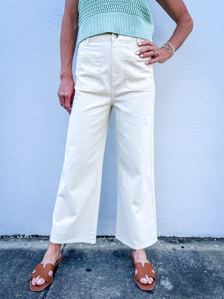 Effortless Chic Ankle-Length Pants - Ecru