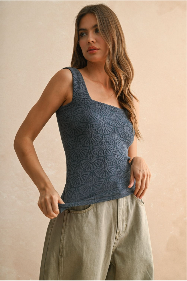 Washed Look Textured Knit Tank Top – Navy
