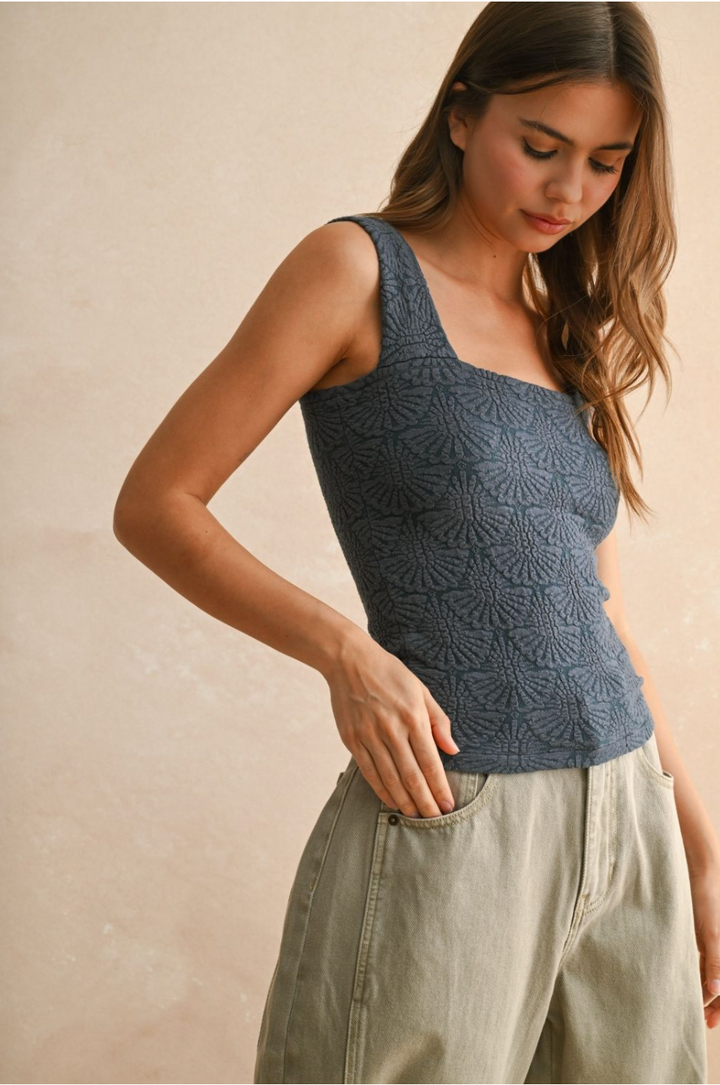 Washed Look Textured Knit Tank Top – Navy