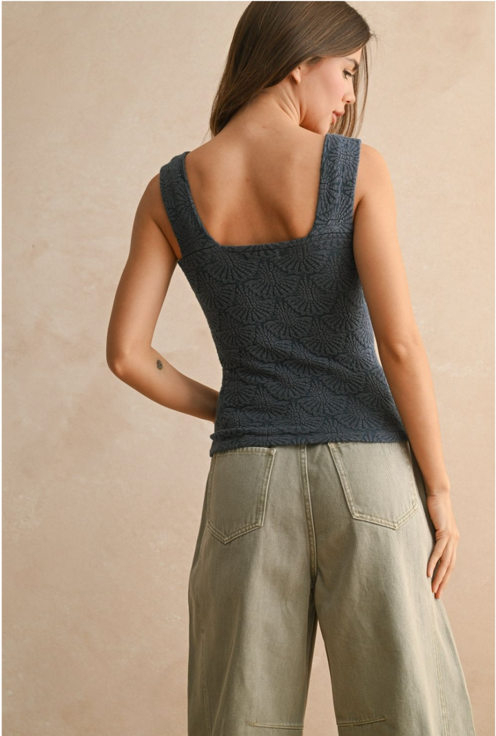 Washed Look Textured Knit Tank Top – Navy