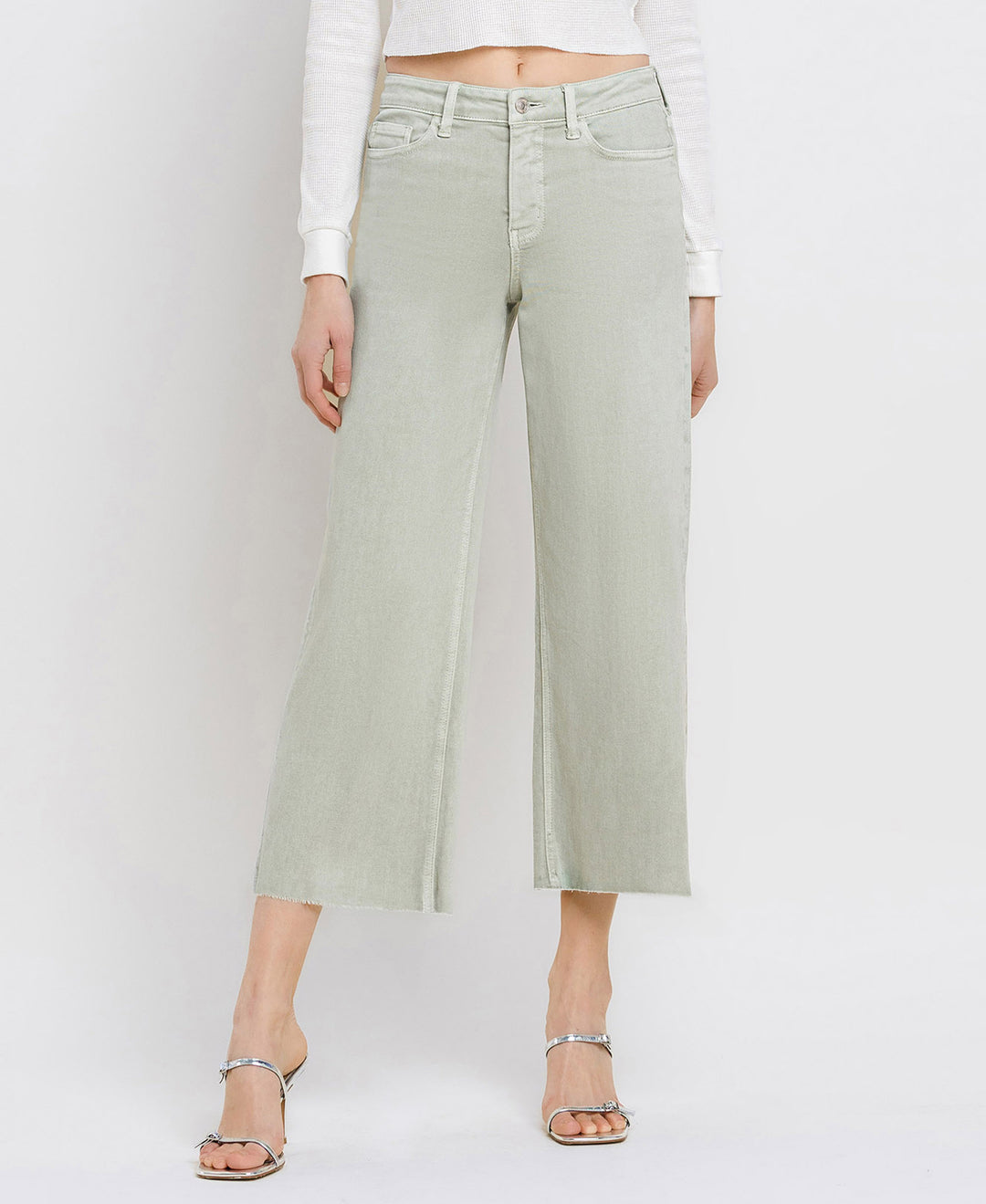 High Rise Crop Wide Leg Jeans - Desert Sage