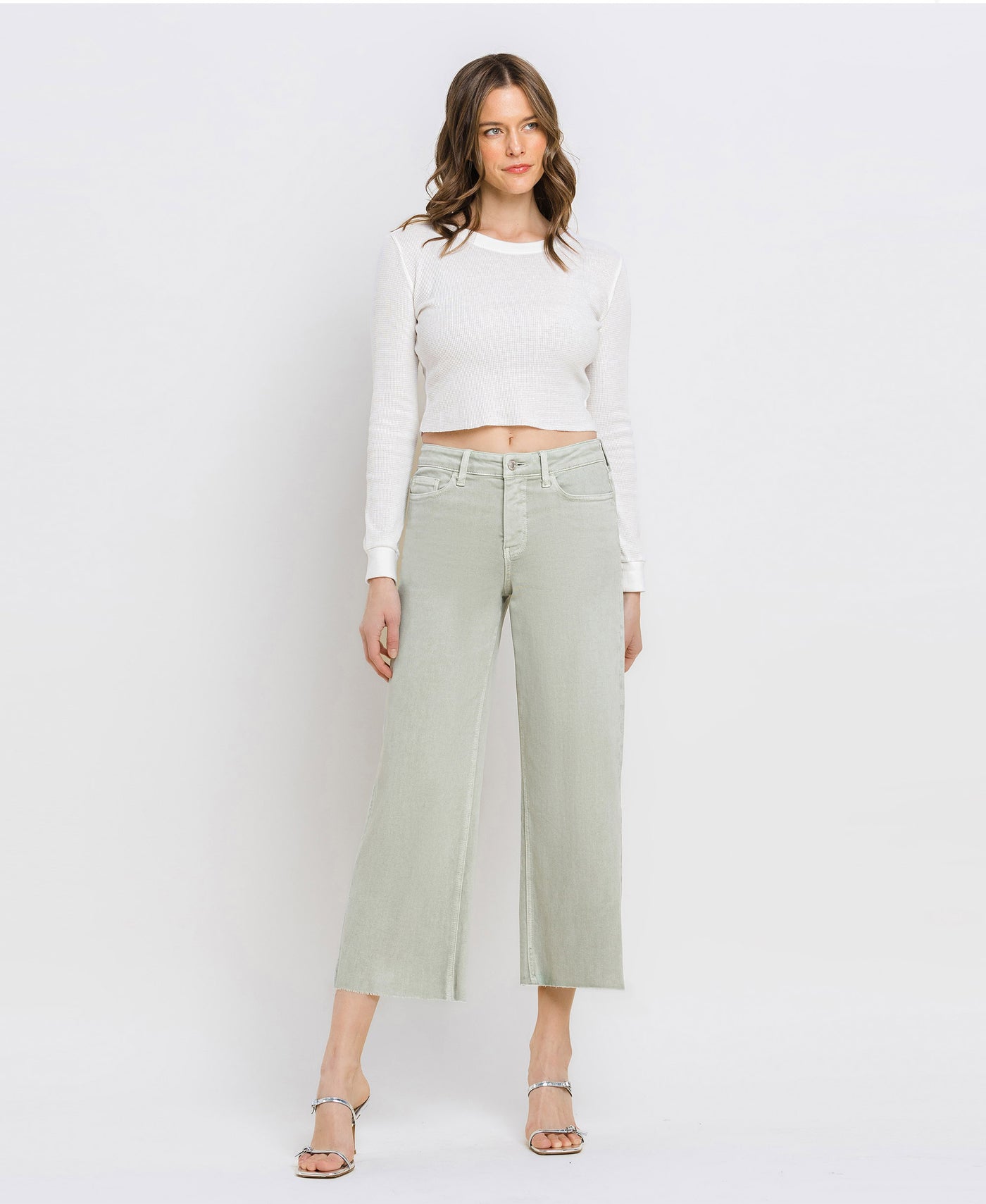 High Rise Crop Wide Leg Jeans - Desert Sage