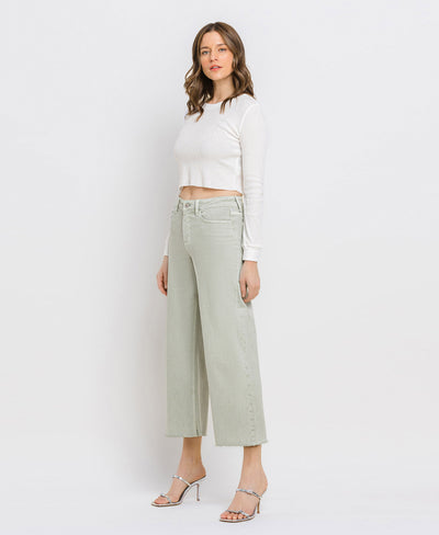 High Rise Crop Wide Leg Jeans - Desert Sage