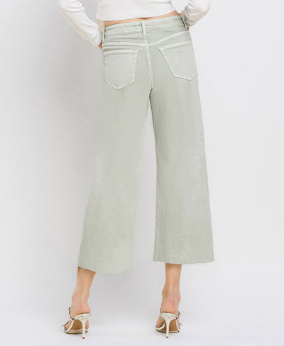 High Rise Crop Wide Leg Jeans - Desert Sage