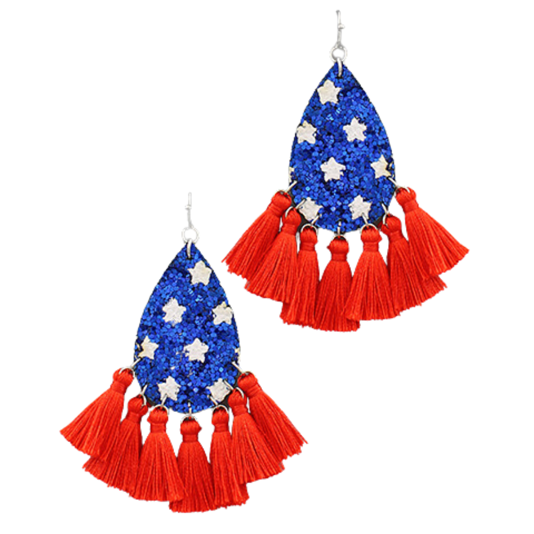 USA Flag Teardrop Tassel Earrings