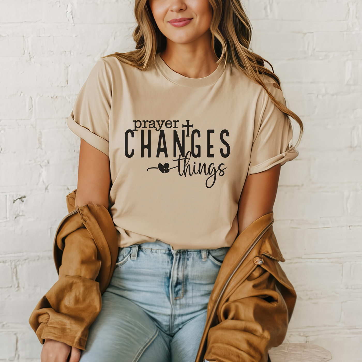 Prayer Changes Things Graphic Tee - Tan