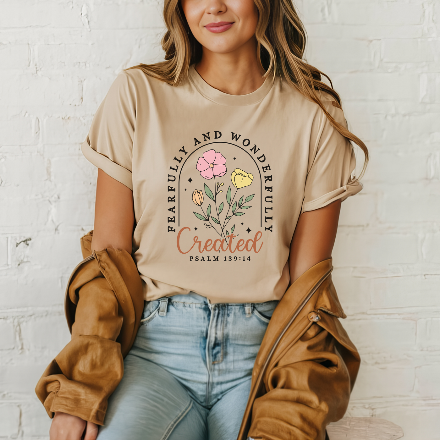 Fearfully And Wonderfully Made Graphic Tee - Tan