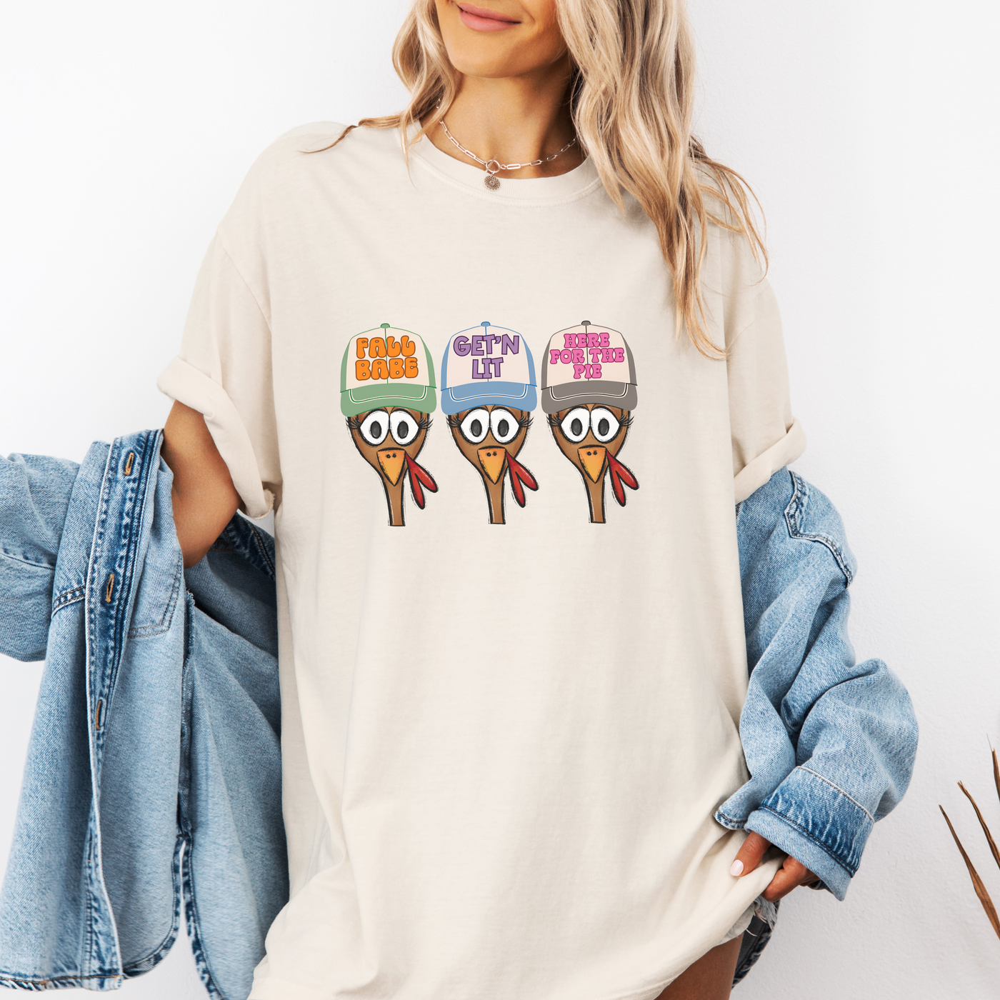 Three Turkey's Thanksgiving Graphic Tee - Ivory